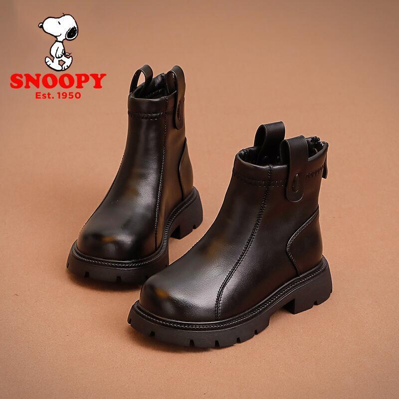 史努比女童马丁靴2025新款秋冬儿童短靴软底加绒公主皮靴冬季保暖