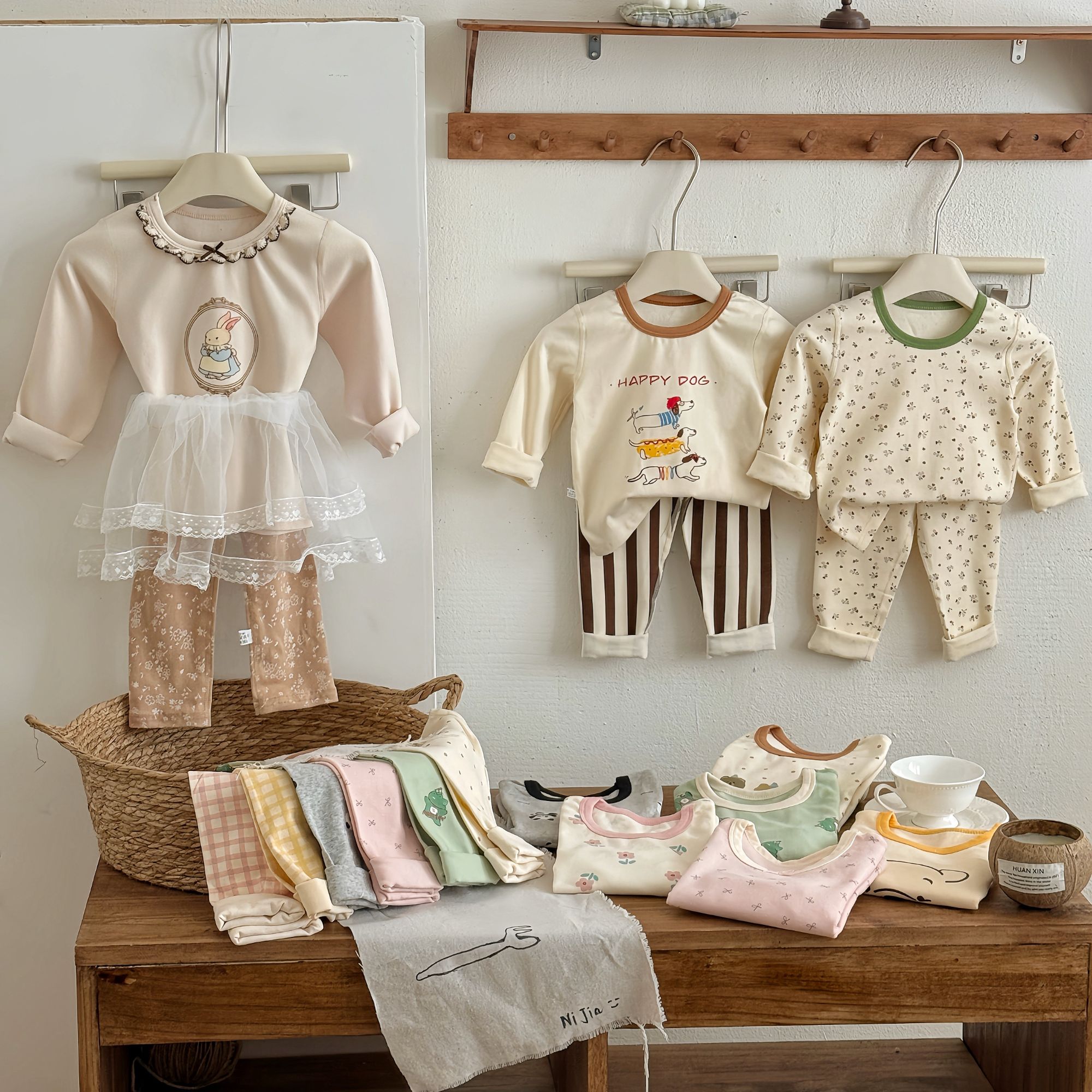 儿童纯棉A类无骨秋衣秋裤男童女童内衣套装睡衣打底卡通家居服