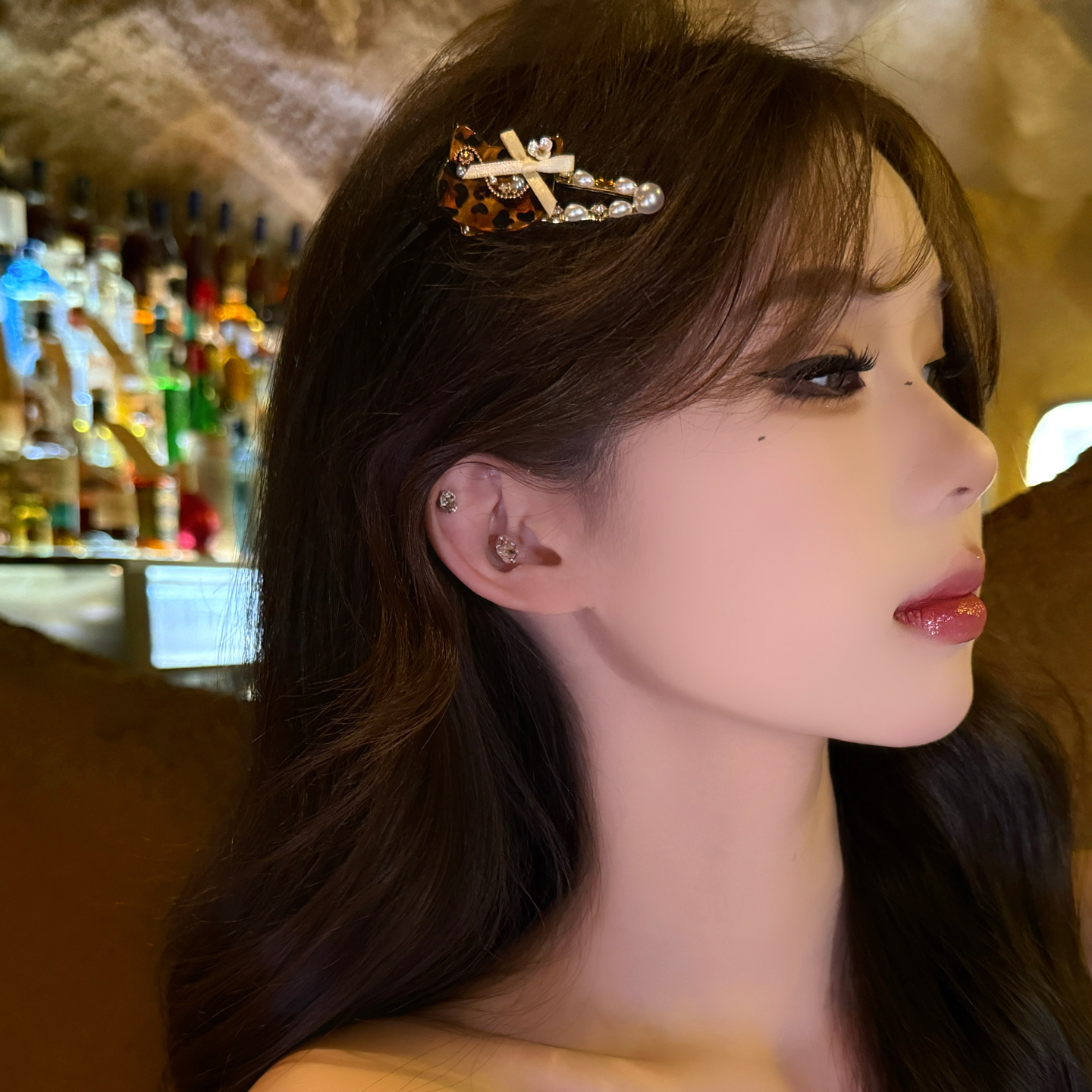 娟姨韩国精致可爱豹纹小猫蝴蝶结发夹复古甜酷少女秋冬百搭刘海夹