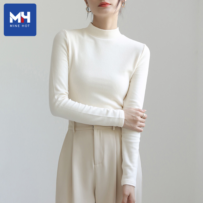 唐狮集团MH加绒加厚半高领打底衫女秋冬抓绒保暖长袖内搭德绒t恤H