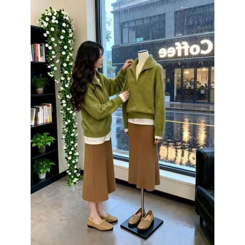 秋冬巨好看的韩版慵懒风气质简约针织衫长袖毛衣女上衣百搭