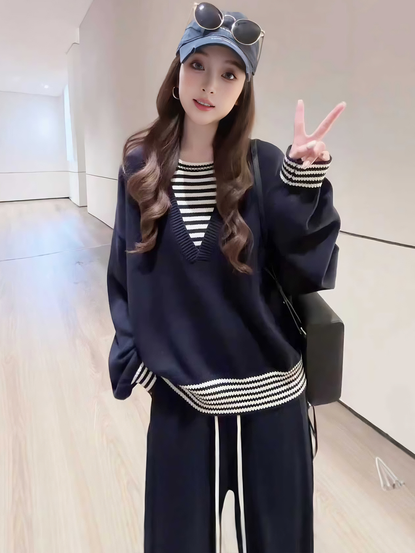 假两件长袖毛衣针织衫秋装女2025新款时尚洋气宽松慵懒早秋季上衣