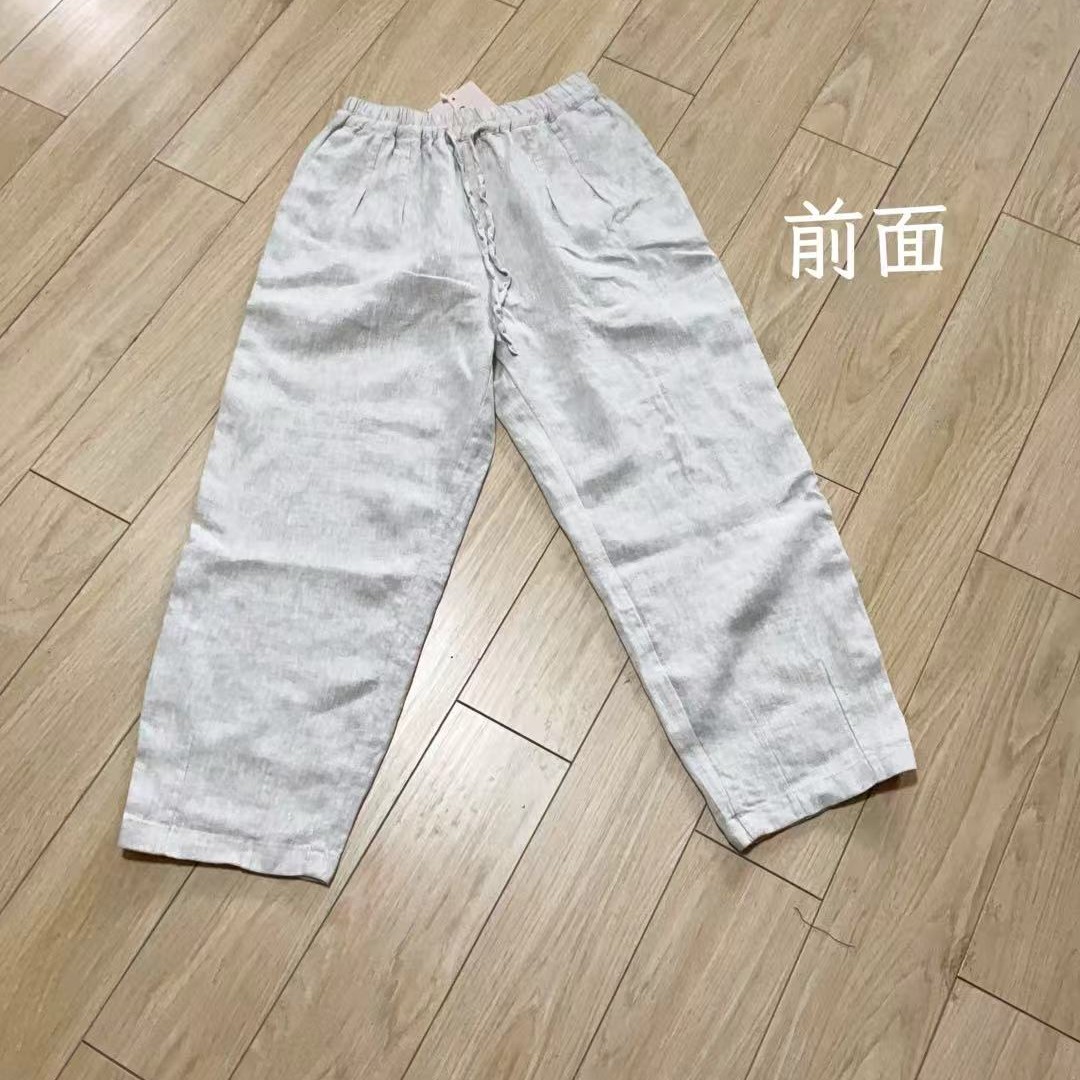 2593窄版9支加厚纯亚麻九分长裤臀围117裤长85-90