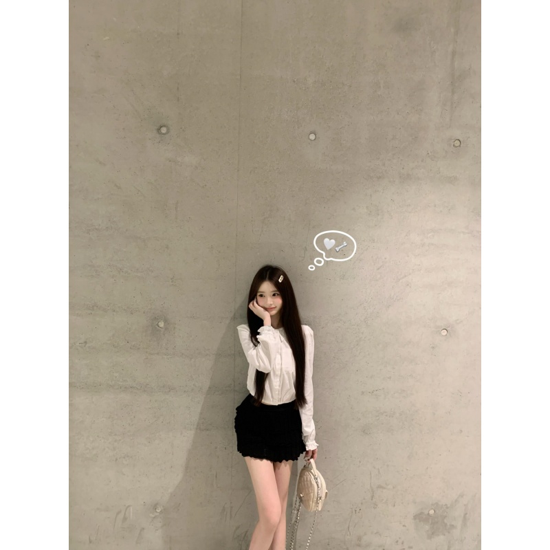 轻奢气质高级感荷叶边长袖衬衫女2025年新款高腰A字蛋糕裙两件套