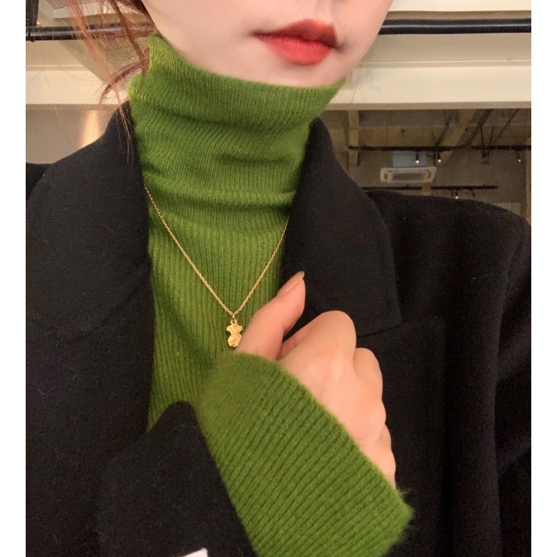 秋冬季2025新款打底衫百搭长袖大衣堆堆领毛衣修身套头女装针织衫