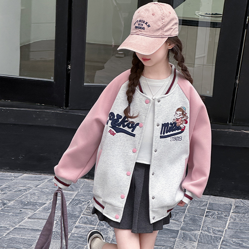 女童外套春秋2025新款儿童春季洋气休闲上衣大童时尚春装棒球服