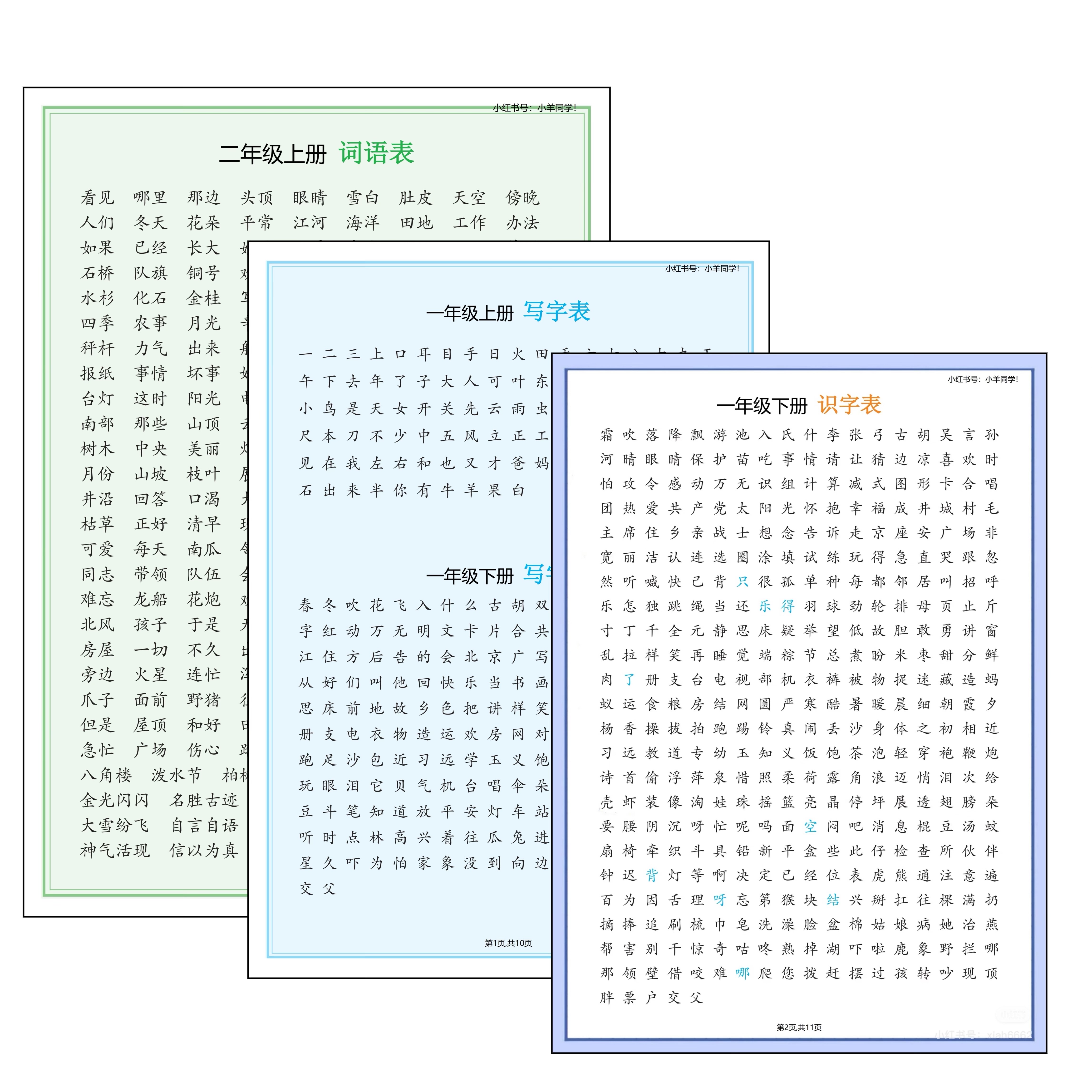 2025版 ‖ 语文写字表、识字表、词语表汇总【电子版】