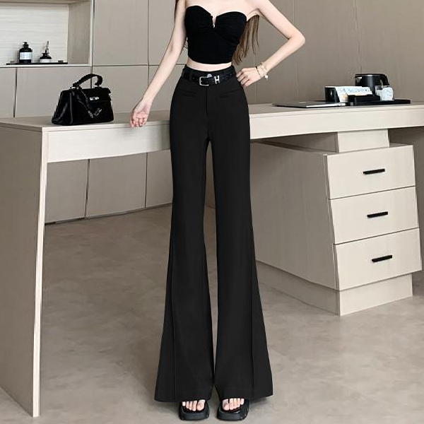 高级感黑色西装喇叭裤女春夏设计感气质高腰垂感显瘦休闲裤拖地裤