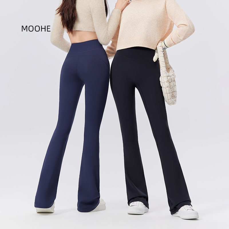 moohe外穿加绒显瘦微喇鲨鱼裤提臀收腹修身弹力舒适喇叭马蹄裤女