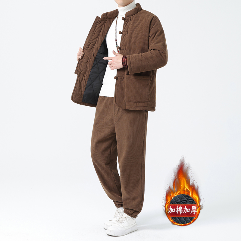 2025冬季保暖棉衣男款中老年复古中国风休闲两件套新中式棉服大码