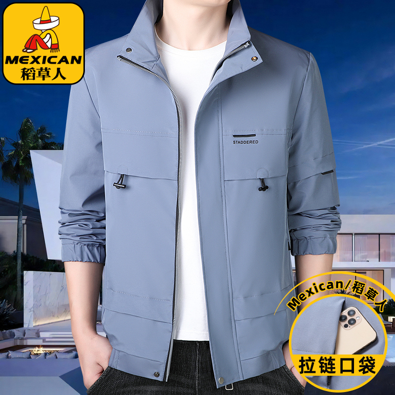 稻草人立领夹克男士春秋季薄款上衣xWN3时尚正品飞行员茄克衫外套