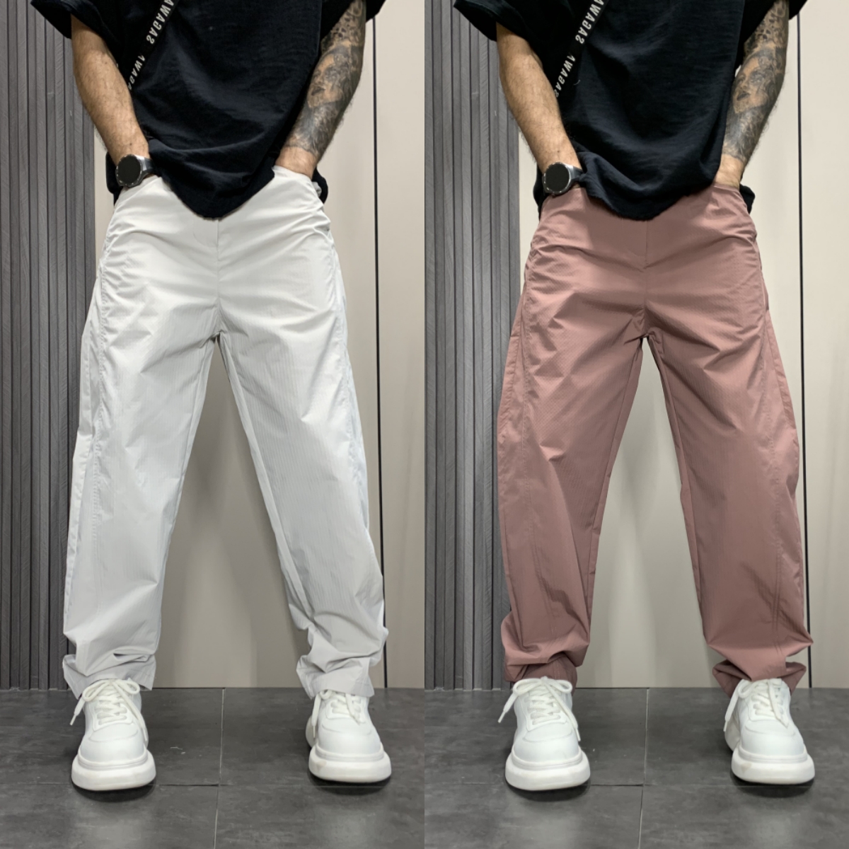 冰丝薄款透气速干休闲裤男2025夏季款直筒裤纯色痞帅阔腿弯刀裤子