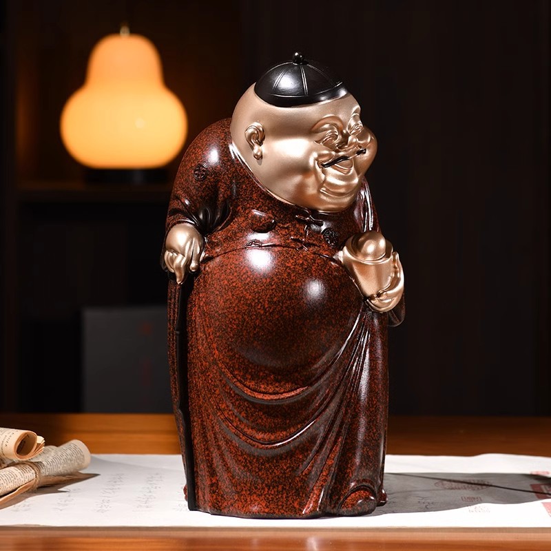 中式古风摆件创意地主老财轻奢高端装饰品室内客厅玄关茶桌面摆设