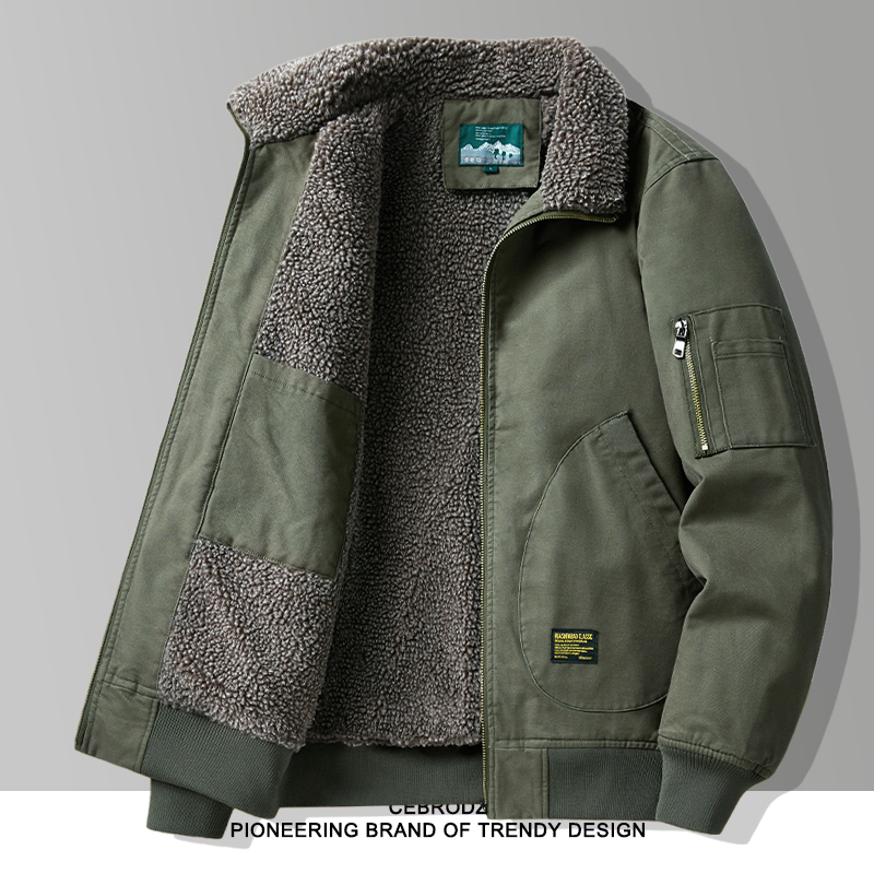 法国Cebrodz秋冬季男士加厚保暖宽松美式翻领夹克休闲羊羔绒外套