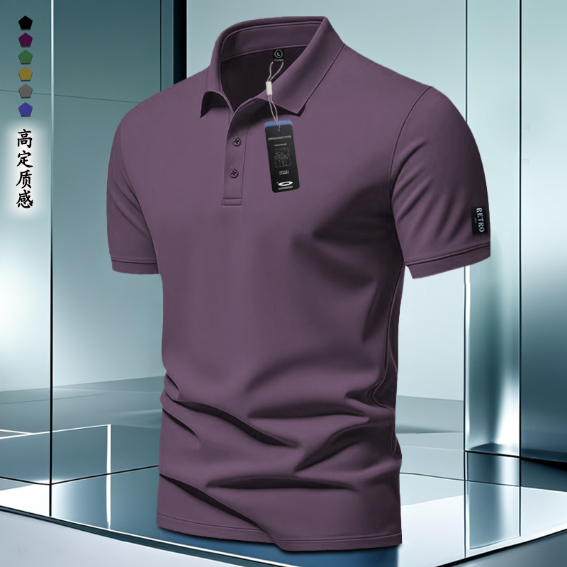 高级酱紫色男士带领短袖Polo衫夏翻领珠地棉商务修身紫色t恤男