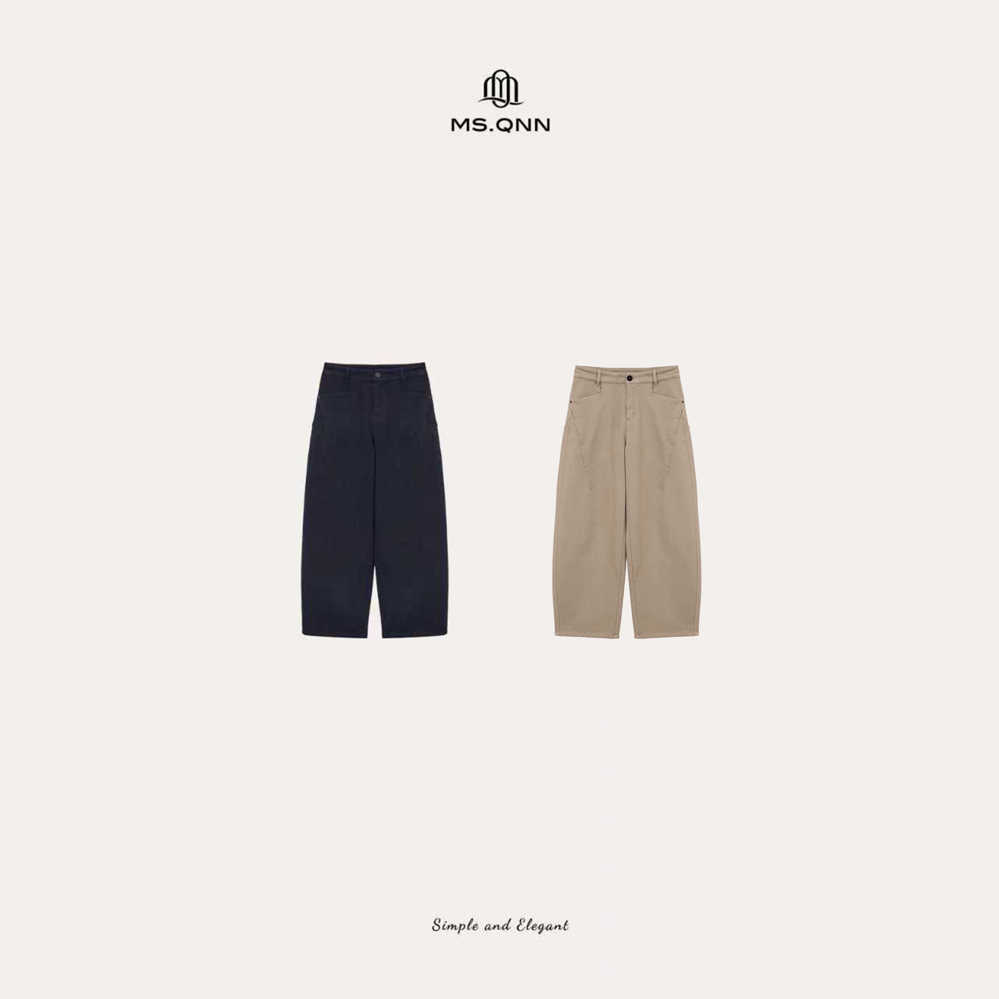 Ms.Qnn“静奢”LEM*系列设计感高腰宽松加绒弯刀牛仔裤 52P1711 Q姐