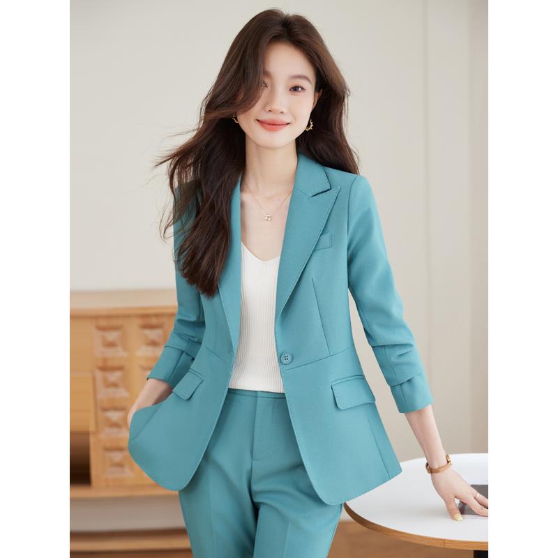 高端湖蓝色西装套装女2025新款正装职业气质女神范工作服西服外套