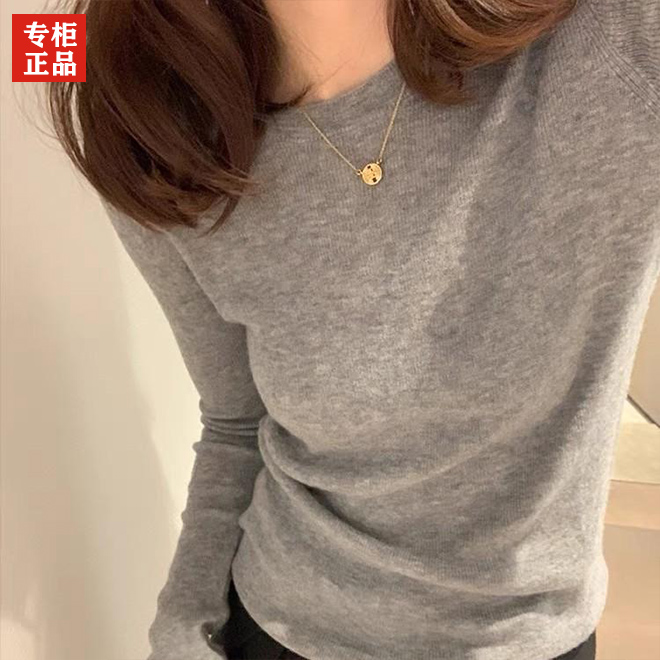 100%纯羊毛衫女打底衫纯色圆领毛衣极简风针织衫秋冬韩版短款上衣