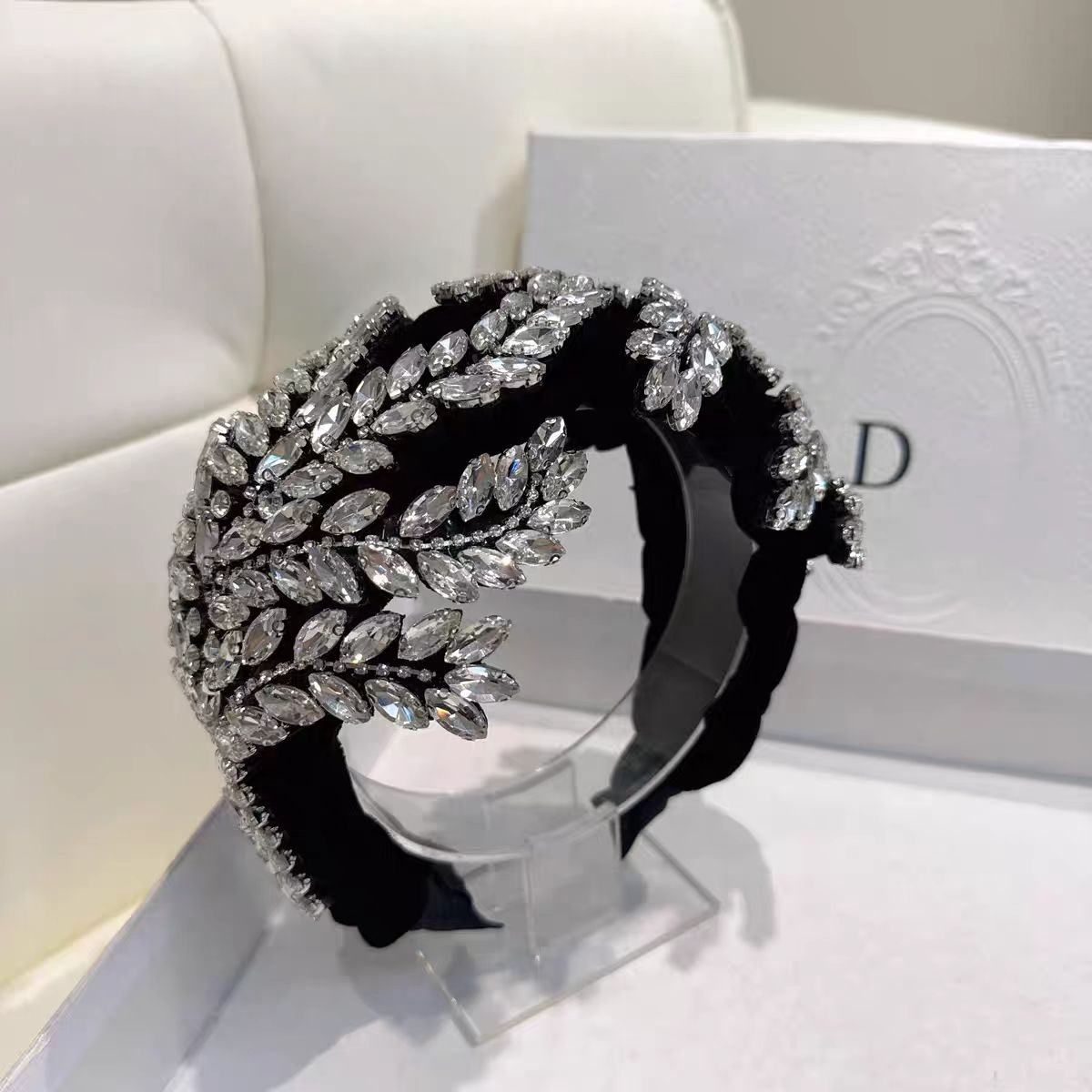 复古气质波西米亚风重工头箍宽边时尚满钻少女风黑色手工发箍