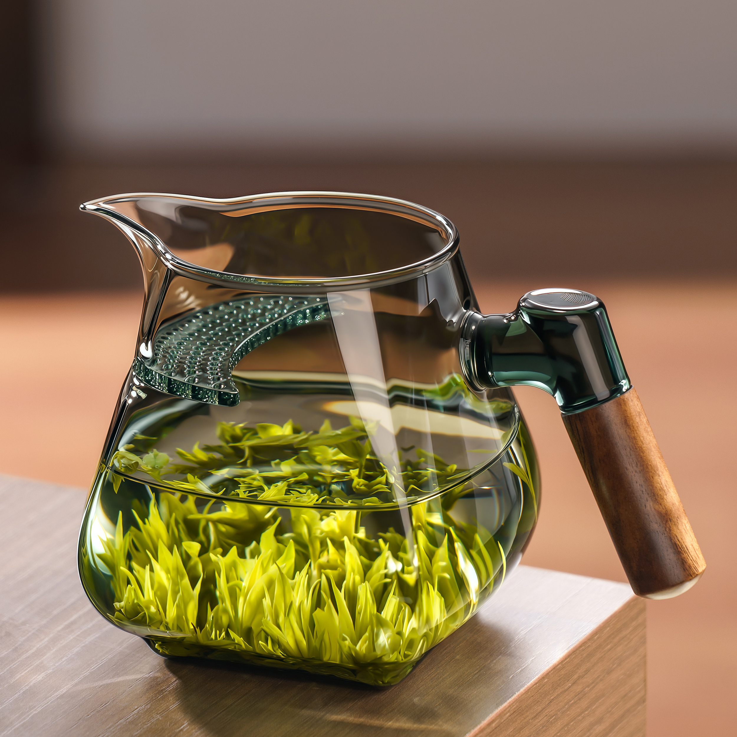 高硼硅玻璃月牙公道杯带盖高档家用茶漏一体茶水分离分茶器泡茶杯