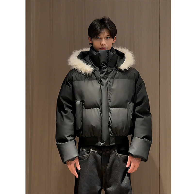 美式复古短款pu皮棉服外套男款秋冬季cleanfit廓形情侣派克服棉衣