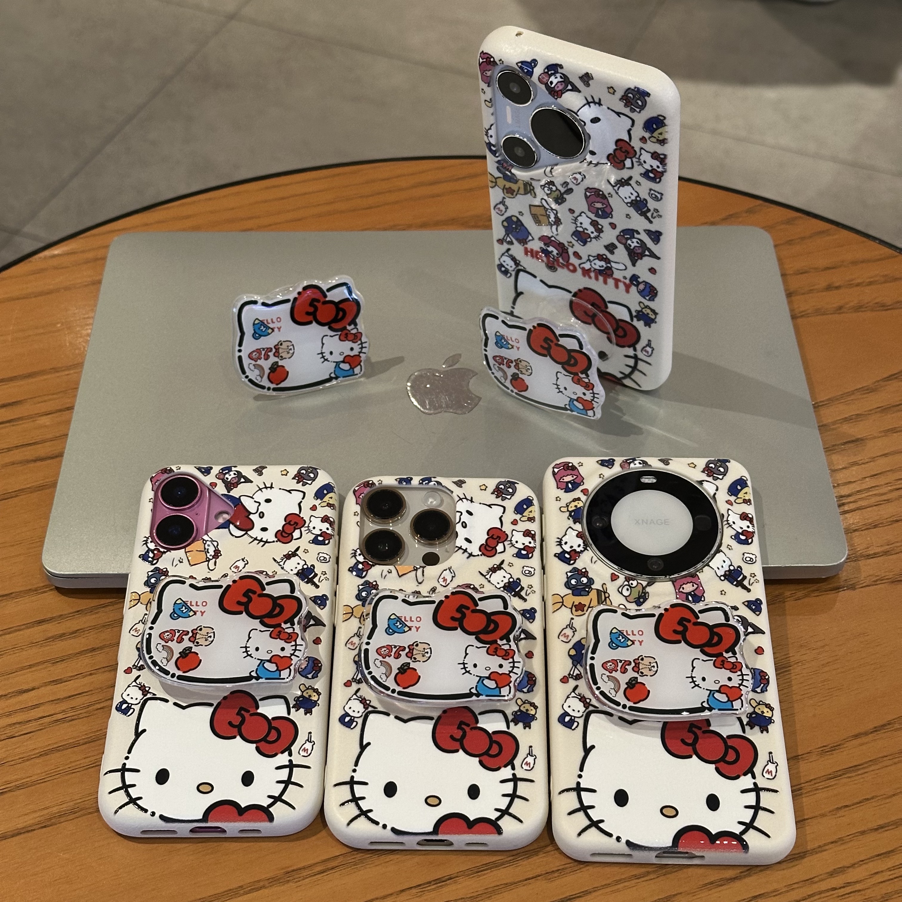 欧克里里涂鸦kt摇摇乐支架适用苹果16/17promax皮纹手机壳华为P70