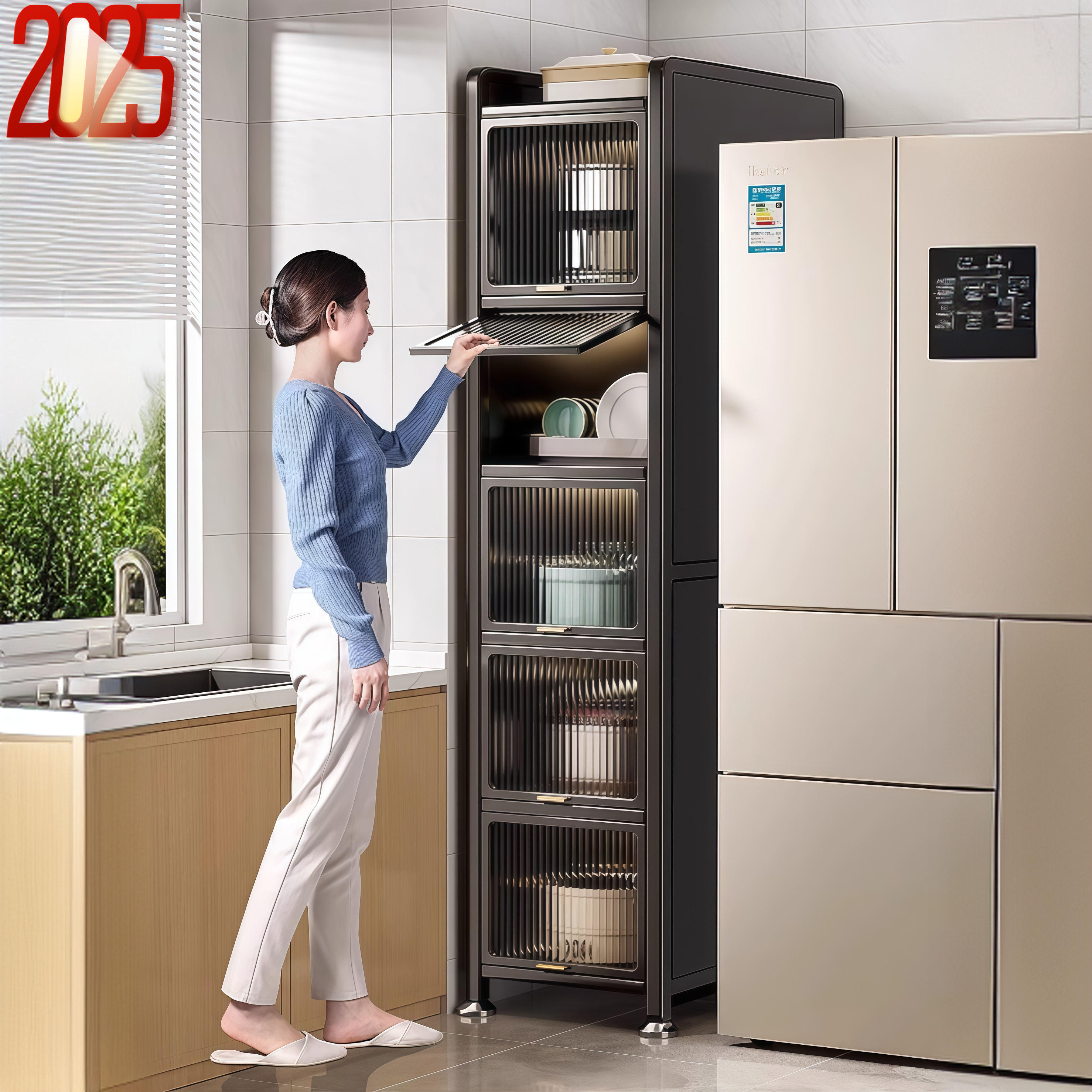 收纳柜家用碗盘收纳储物实用客厅可移动防尘防潮卫生间家用储物柜