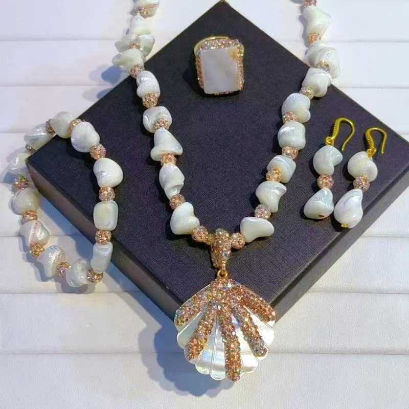 非金属仿珍珠项链 sadap 母亲节礼铁合金项链爆款时尚贝壳四件套