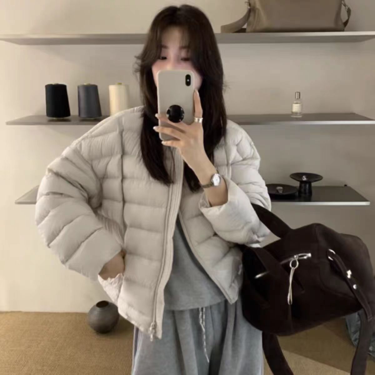 2025新款韩系无领爆款排骨宽松羽绒服
