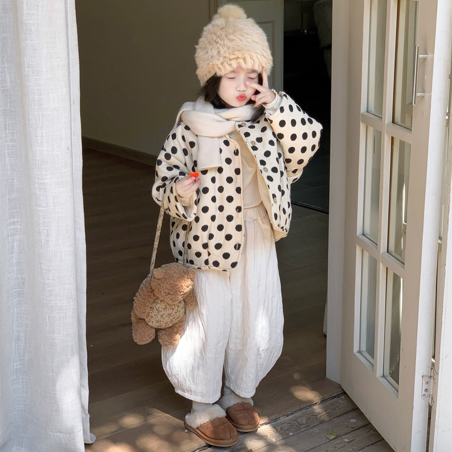 女童棉衣2025冬季新款韩版洋气儿童波点棉服宝宝冬装外套加厚棉袄