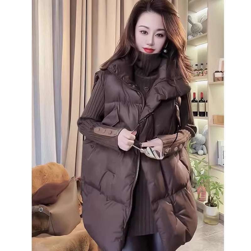 大码马甲女秋冬外穿中长款韩版洋气减龄宽松百搭棉马夹坎肩潮时尚