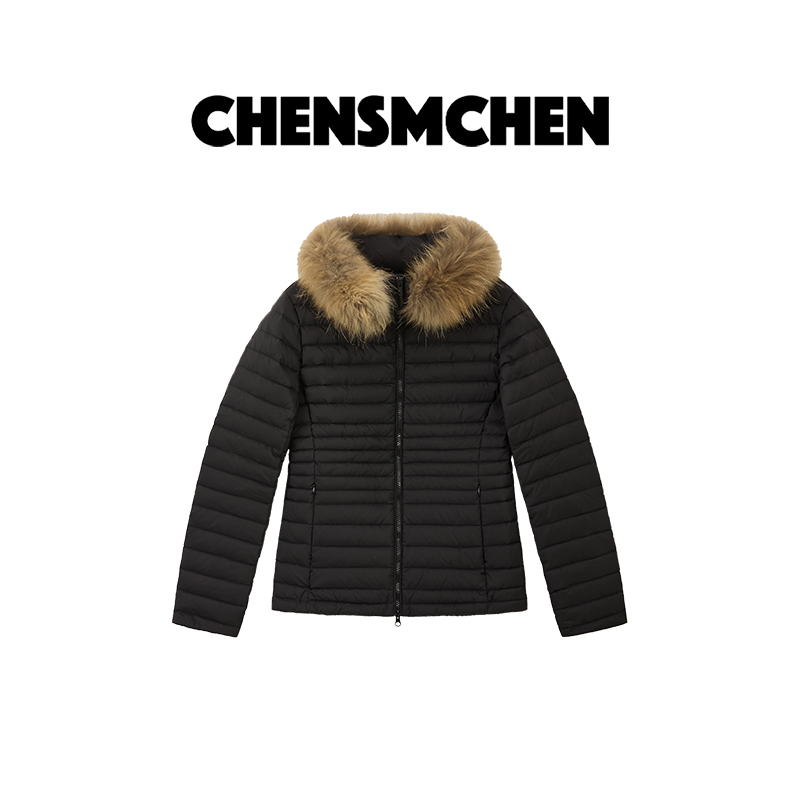 CHENSMCHEN 【小蛮腰】黑色拼接毛领90白鹅绒排骨羽绒服CSY11728LC