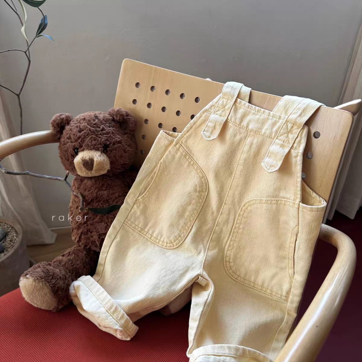 直筒背带休闲裤!韩国童装25春男女童百搭插兜宽松长裤韩版背带裤