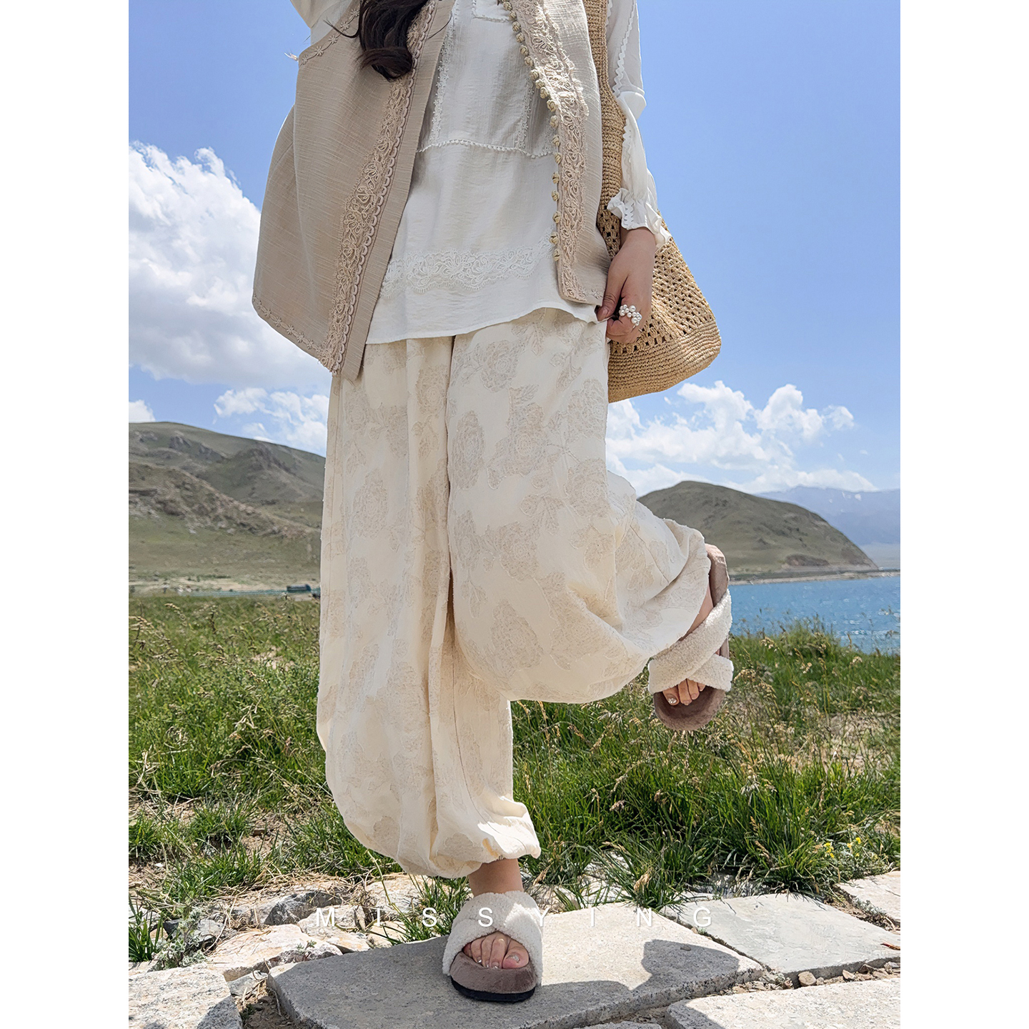 应小姐【尼斯周末】微胖大码显瘦设计感直筒百搭宽松阔腿灯笼长裤