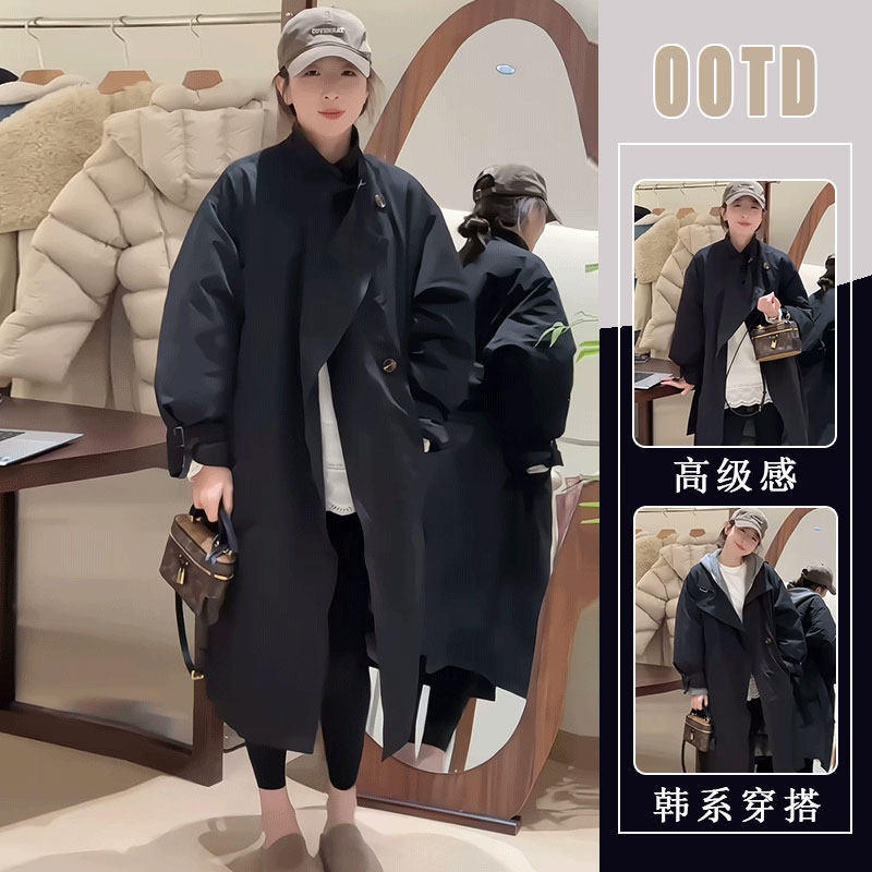韩系时尚翻领长款风衣女2025春秋季新款休闲百搭宽松显瘦大衣外套