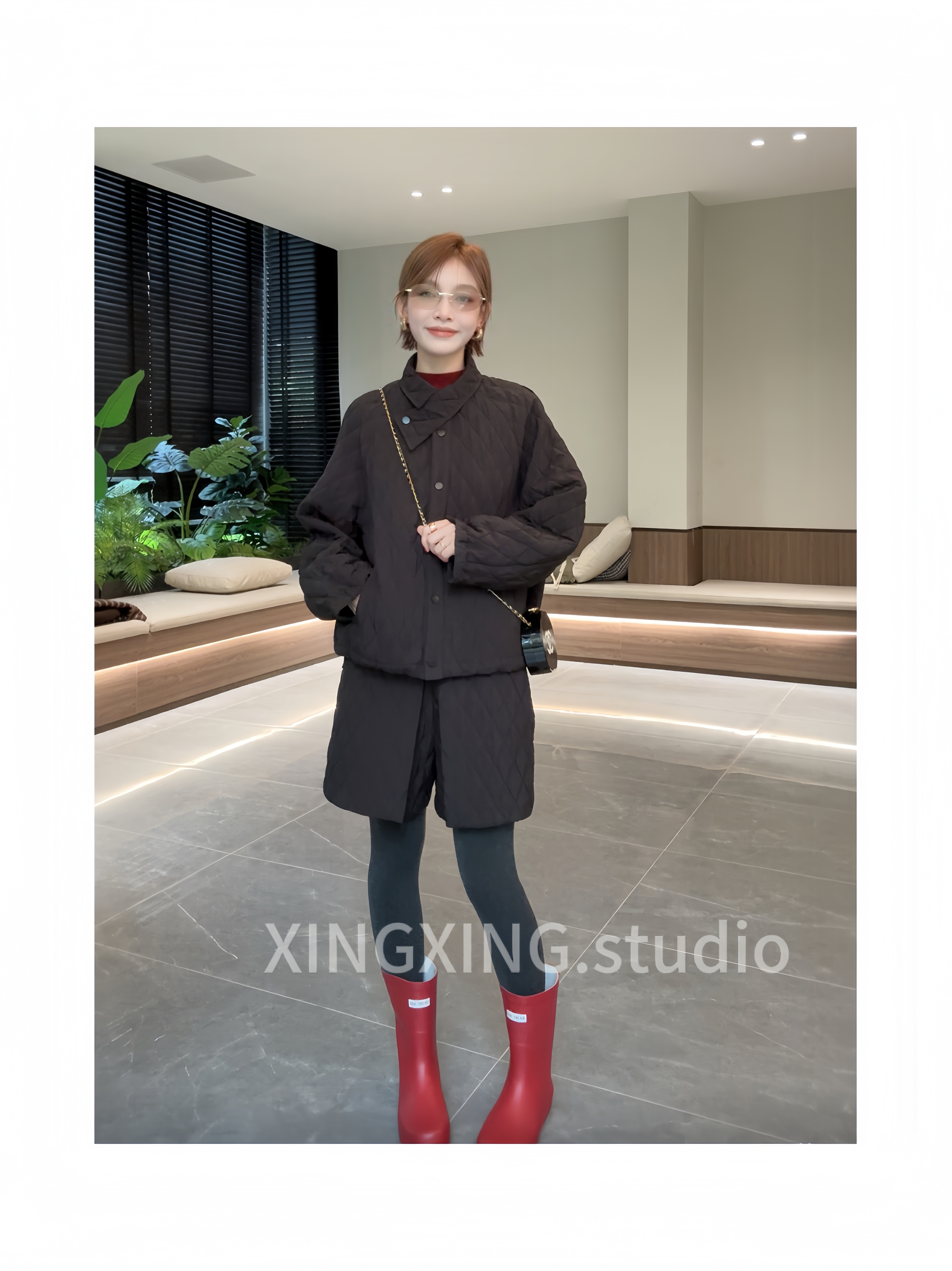 X.x.韩版套装时髦肌理感棉服时尚休闲夹棉显瘦短裤两件套3823