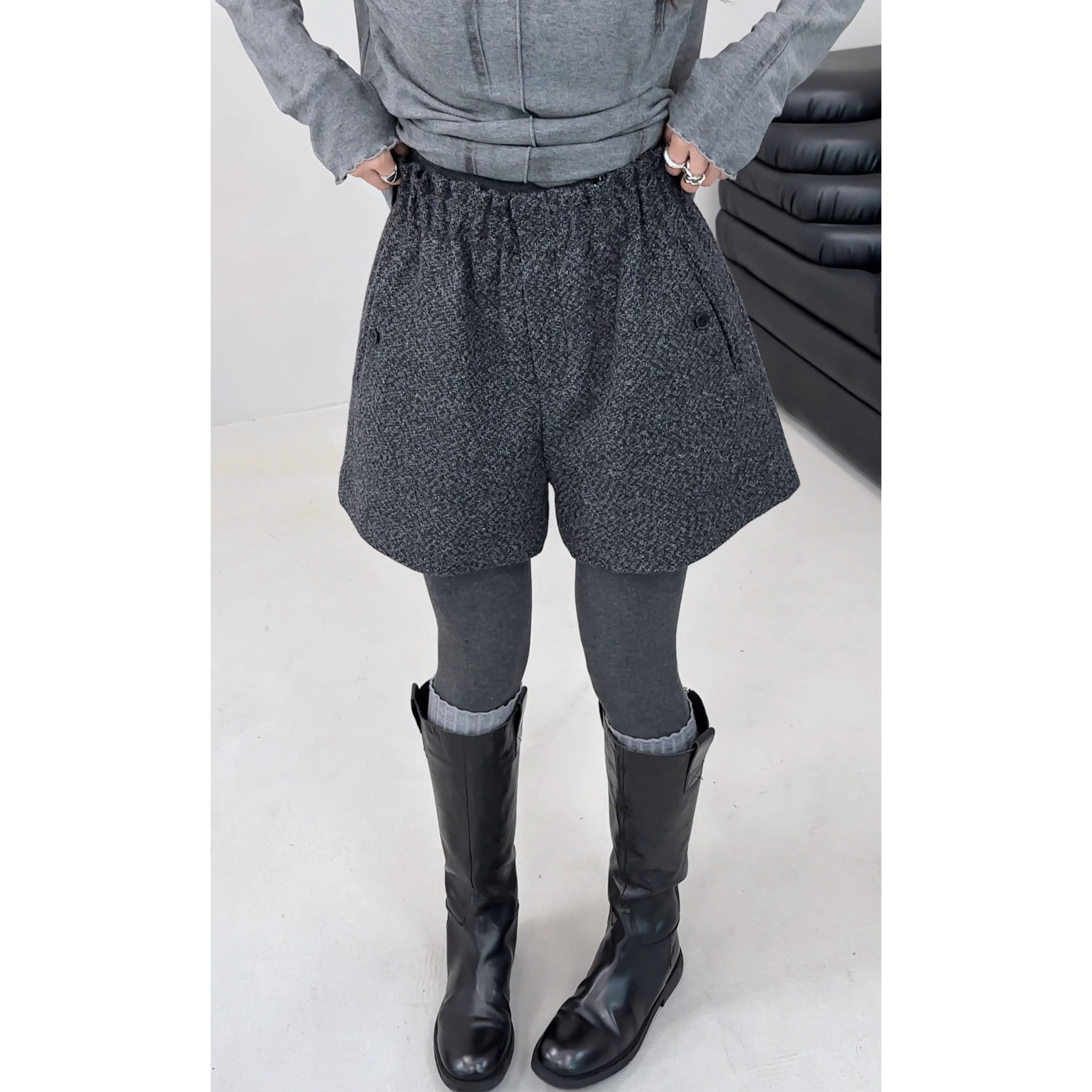 小静静一会【花苞腰头短裤】2025秋冬新款百搭显瘦休闲裤 2512C8667