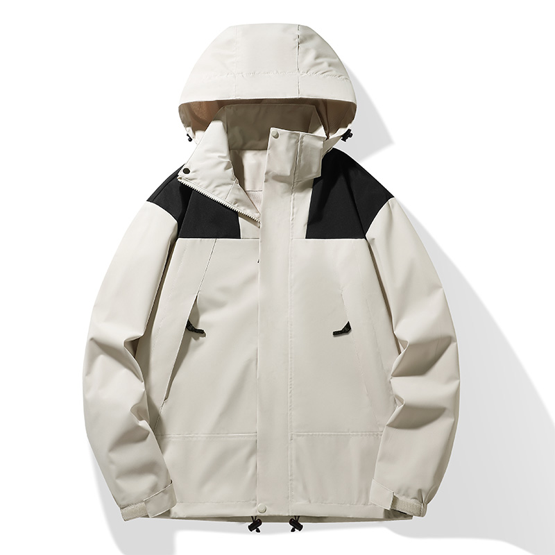 2025冲锋衣户外情侣拼色可脱卸帽防水防风夹克青少年登山服通用