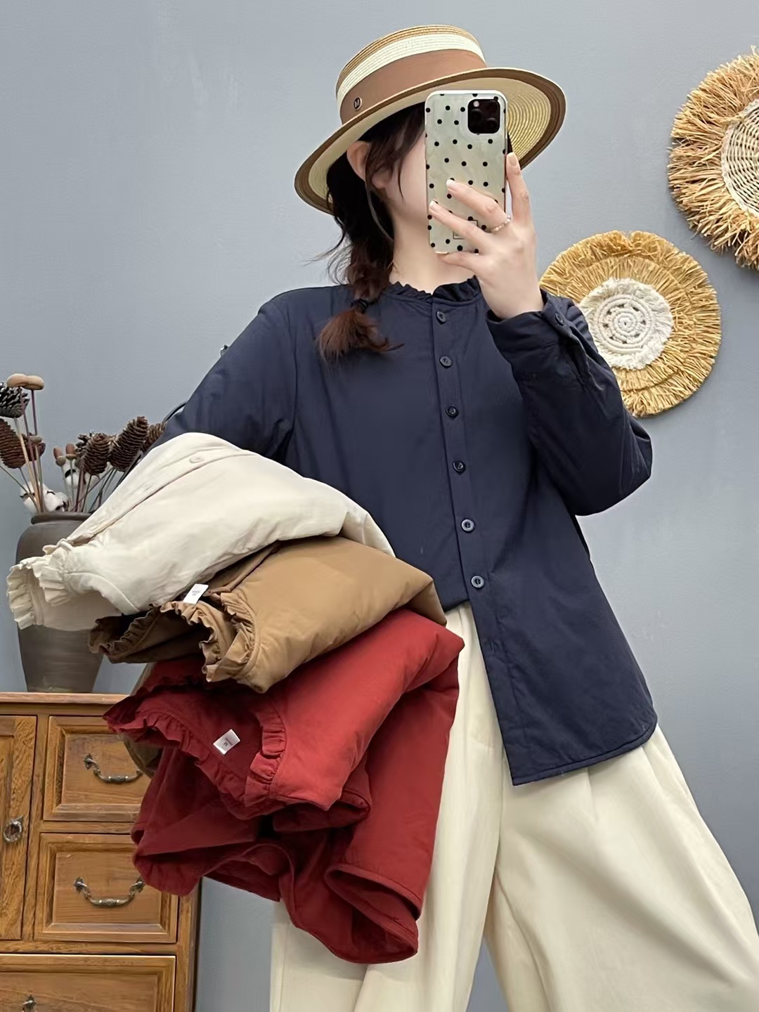 保暖秋冬花边领高品质肌理感轻薄夹棉衬衫显瘦百搭衬衣外套86521