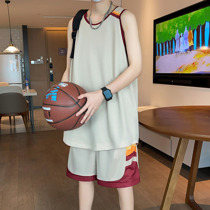 速干休闲运动套装男士篮球服宽松冰丝t恤背心比赛训练队服球衣女