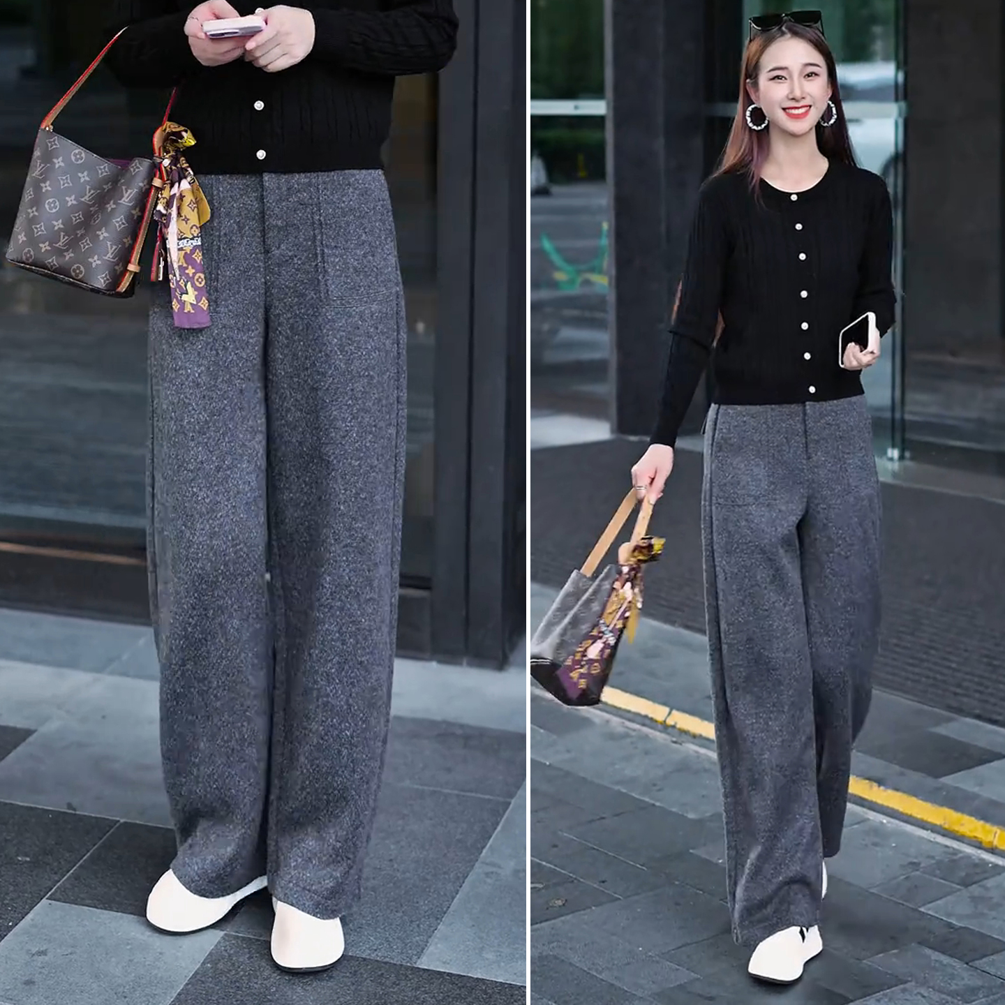 羊毛裤子冬加厚阔腿裤2025新款女高腰休闲裤宽松垂感窄版直筒长裤