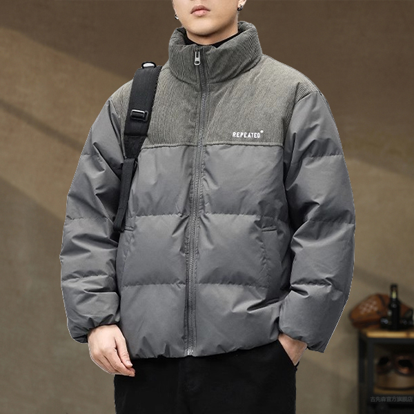 美式新款冬季立领拼接防寒羽绒服男短款90白鸭绒加厚保暖外套男装