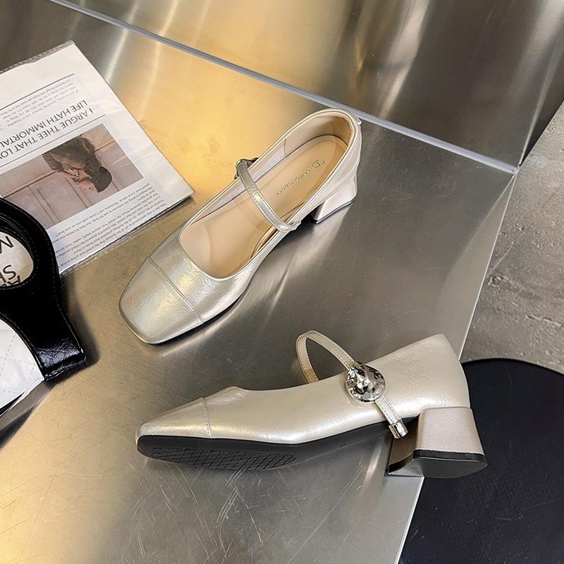 【法国Youtina&Shoes品牌正品】一字带设计感方头玛丽珍鞋夏季新