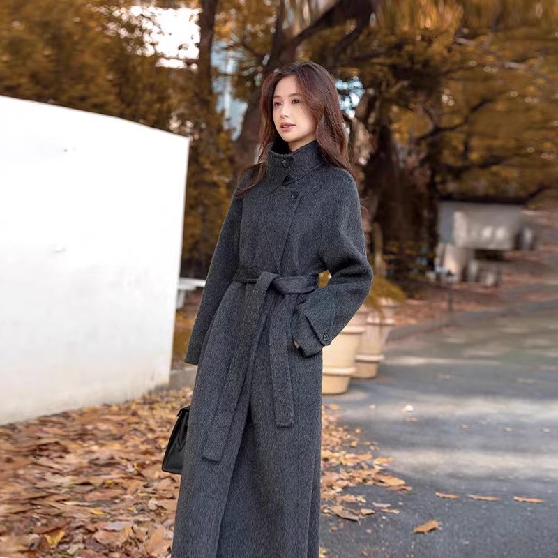 高端灰色双面羊绒大衣女中长款2025秋冬新款赫本风长款羊毛呢外套