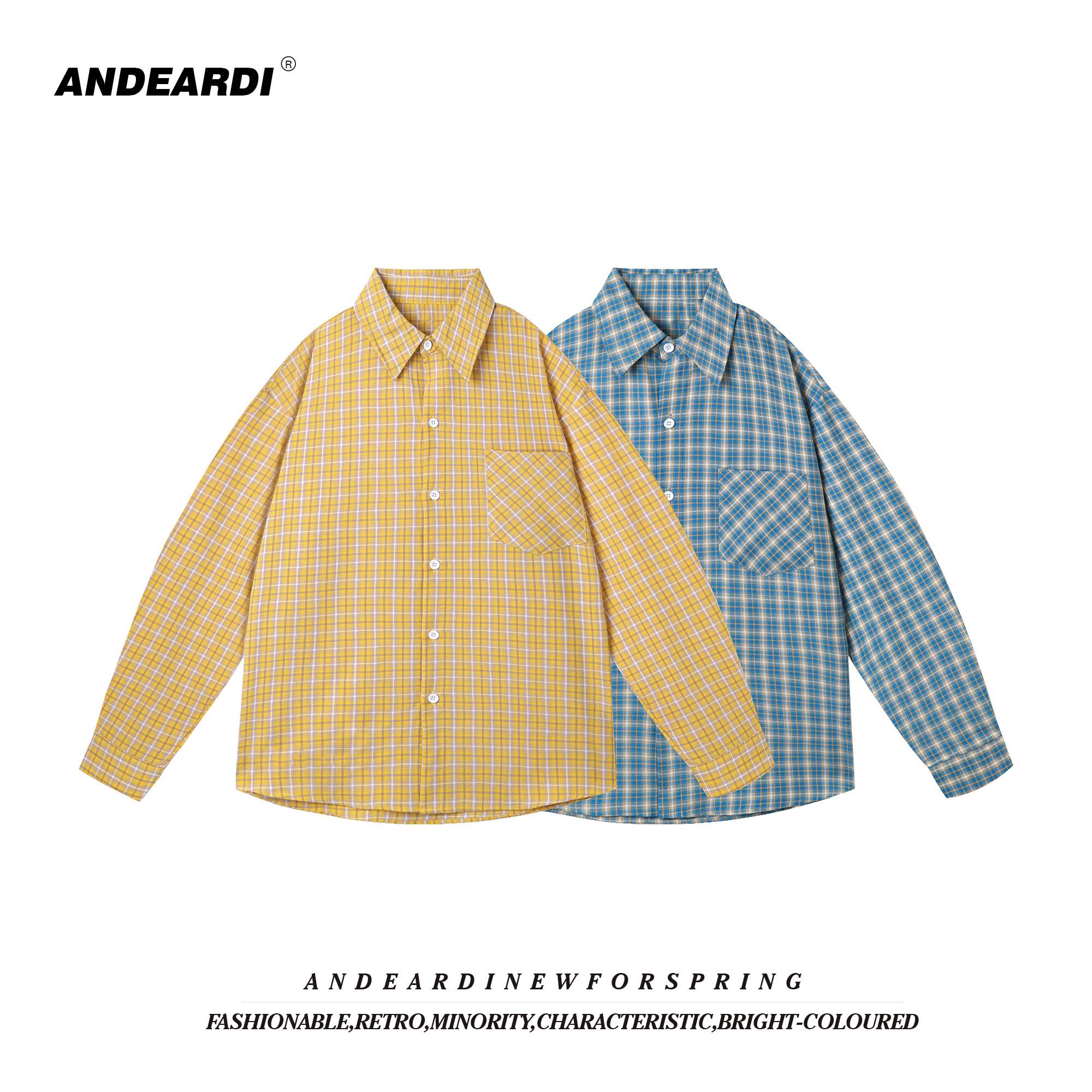 ANDEARDI格子衬衫外套女韩系慵懒百搭美式衬衣DX059