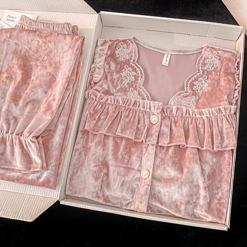 金丝绒睡衣女春秋款高档新款冬韩版金钻绒网红风长袖高级感家居服