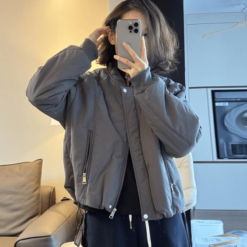 超好看别致美式覆古立领短外套女秋冬爆款拉炼 炼 口袋设计气质外