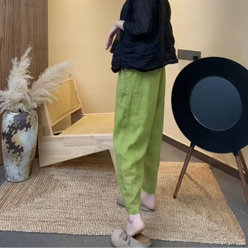 2025夏季大码薄款多巴胺夏季穿搭百搭小脚裤子九分休闲裤哈伦裤女