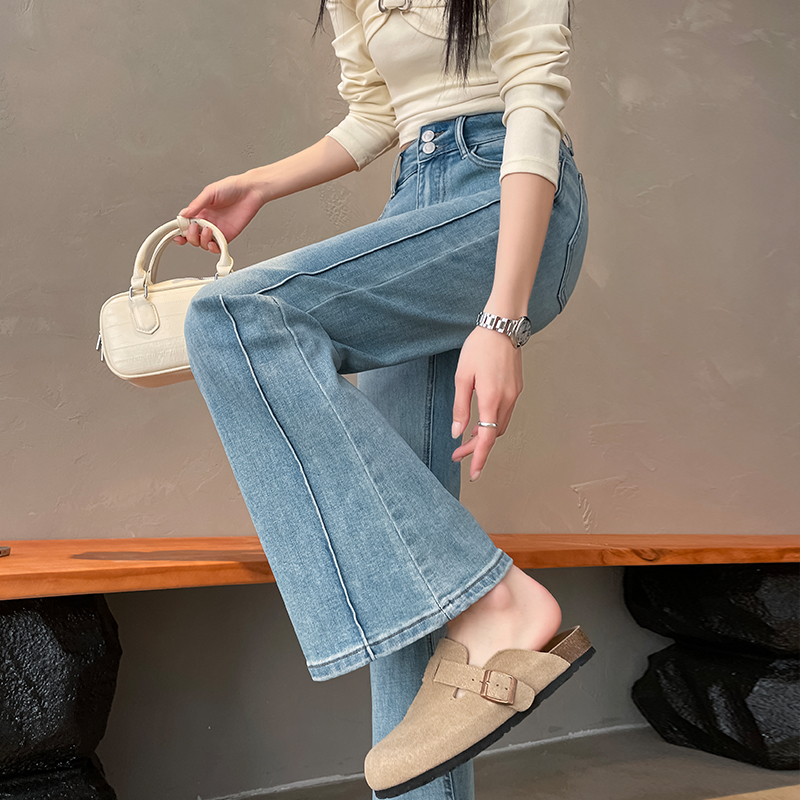 浅色复古微喇牛仔裤女春秋款2025新款高腰显瘦休闲百搭垂感马蹄裤