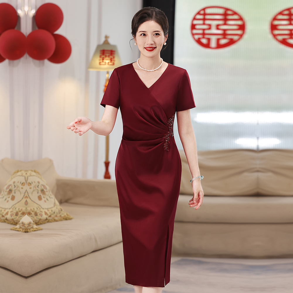 旗袍秋冬喜婆婆婚礼连衣裙新中式喜妈妈宴会款女装中国风高贵礼服